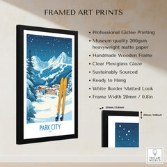 Park City Ski Wall Art Poster Utah framed art print with stunning mountain design and ski elements.