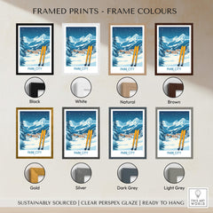 Park City Ski Wall Art Poster Utah framed print options in various colors including black, white, natural, brown, gold, silver, dark grey, and light grey.