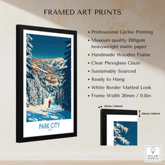 Park City Print Utah Skiing framed art print showcasing stunning mountain views and skier in Park City, Utah.