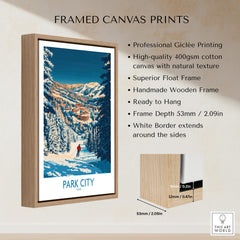 Park City Print Utah Skiing framed canvas print showcasing skiing adventure in Park City, Utah, ready to hang.