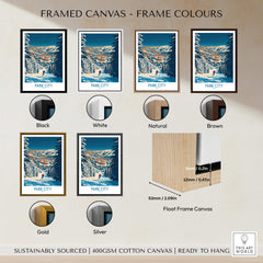 Park City Print Utah Skiing framed canvas options in various colors including black, white, natural, brown, gold, and silver.