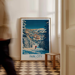 Park City Print Utah Skiing image featuring a skier in a snowy landscape, perfect for ski enthusiasts.