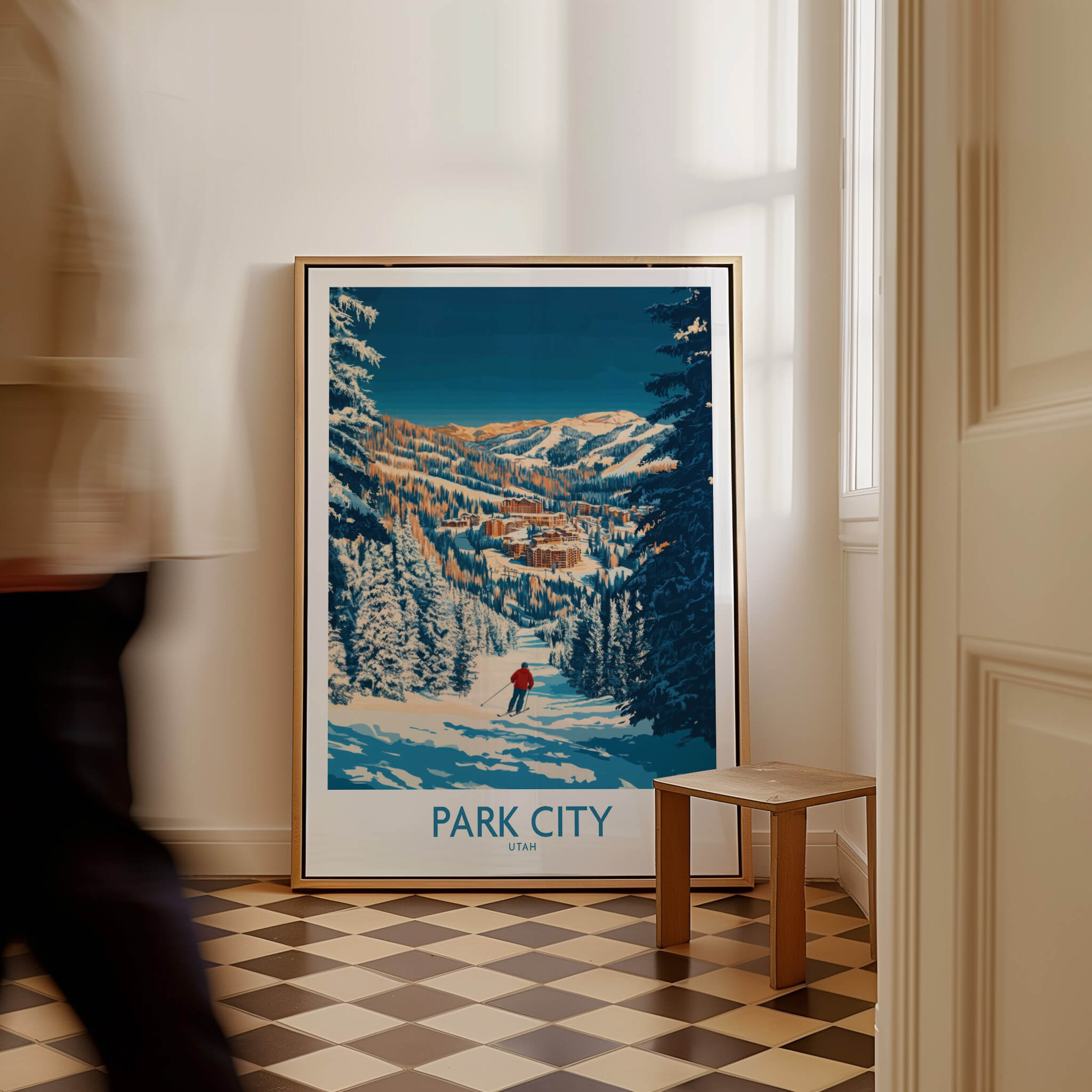 Park City Print Utah Skiing image featuring a skier in a snowy landscape, perfect for ski enthusiasts.