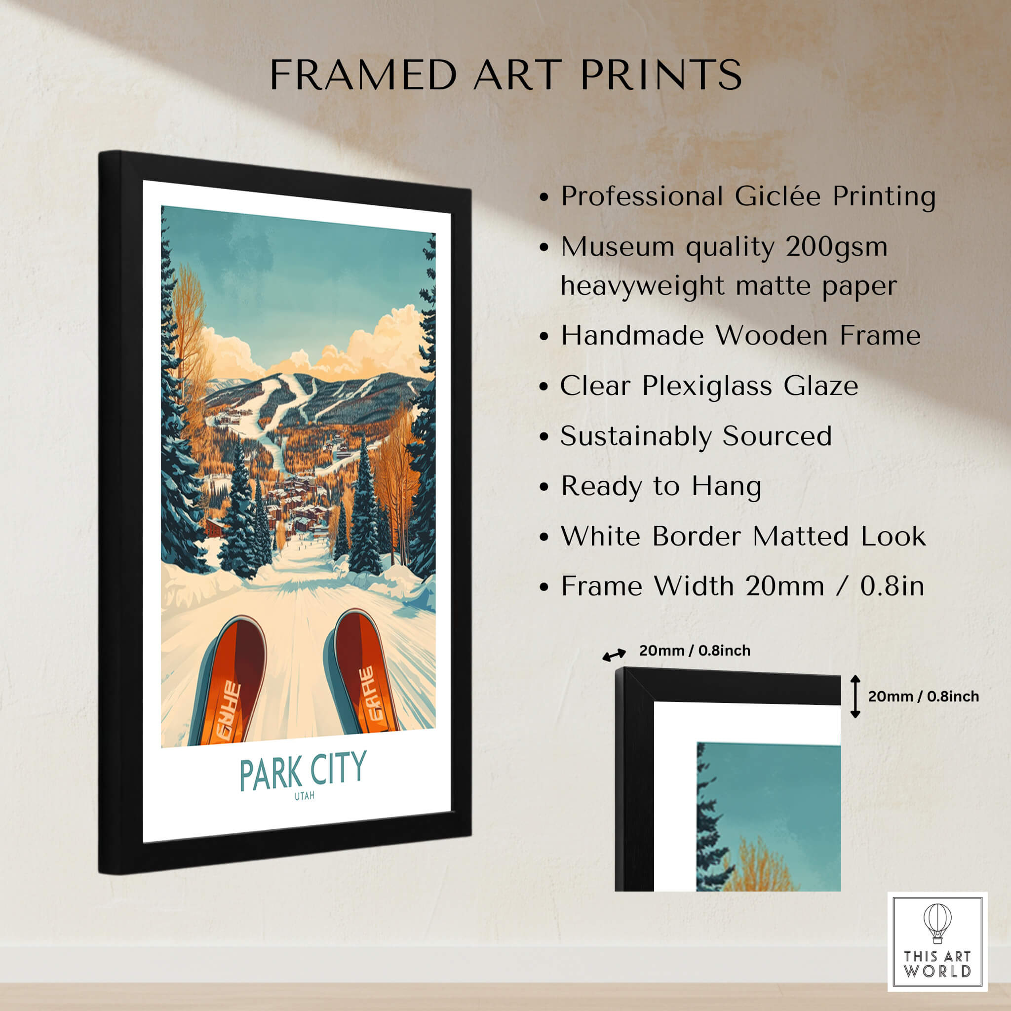 Winter Sports Ski Poster Park City Utah framed art print showcasing winter scenery.