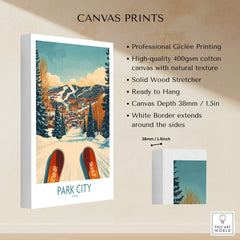 Winter Sports Ski Poster Park City Utah showcasing ski slopes and breathtaking scenery for winter enthusiasts.