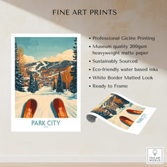 Winter Sports Ski Poster Park City Utah showcasing winter scenery and ski slopes in Park City, Utah.
