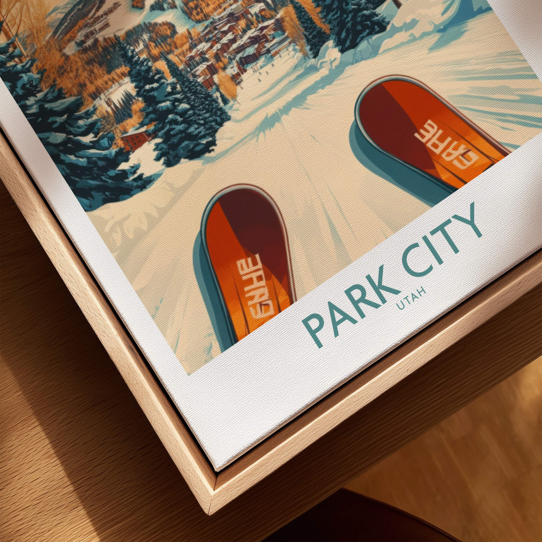 Winter Sports Ski Poster Park City Utah, featuring ski slopes and vibrant winter scenery.