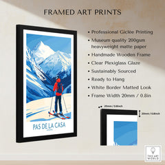 Pas de la Casa Andorra Print | Pyrenees Skiing Poster framed art print showcasing a skier in the mountains.