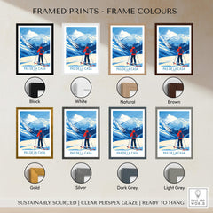 Pas de la Casa Andorra Print | Pyrenees Skiing Poster framed in various colors including black, white, natural, and brown.