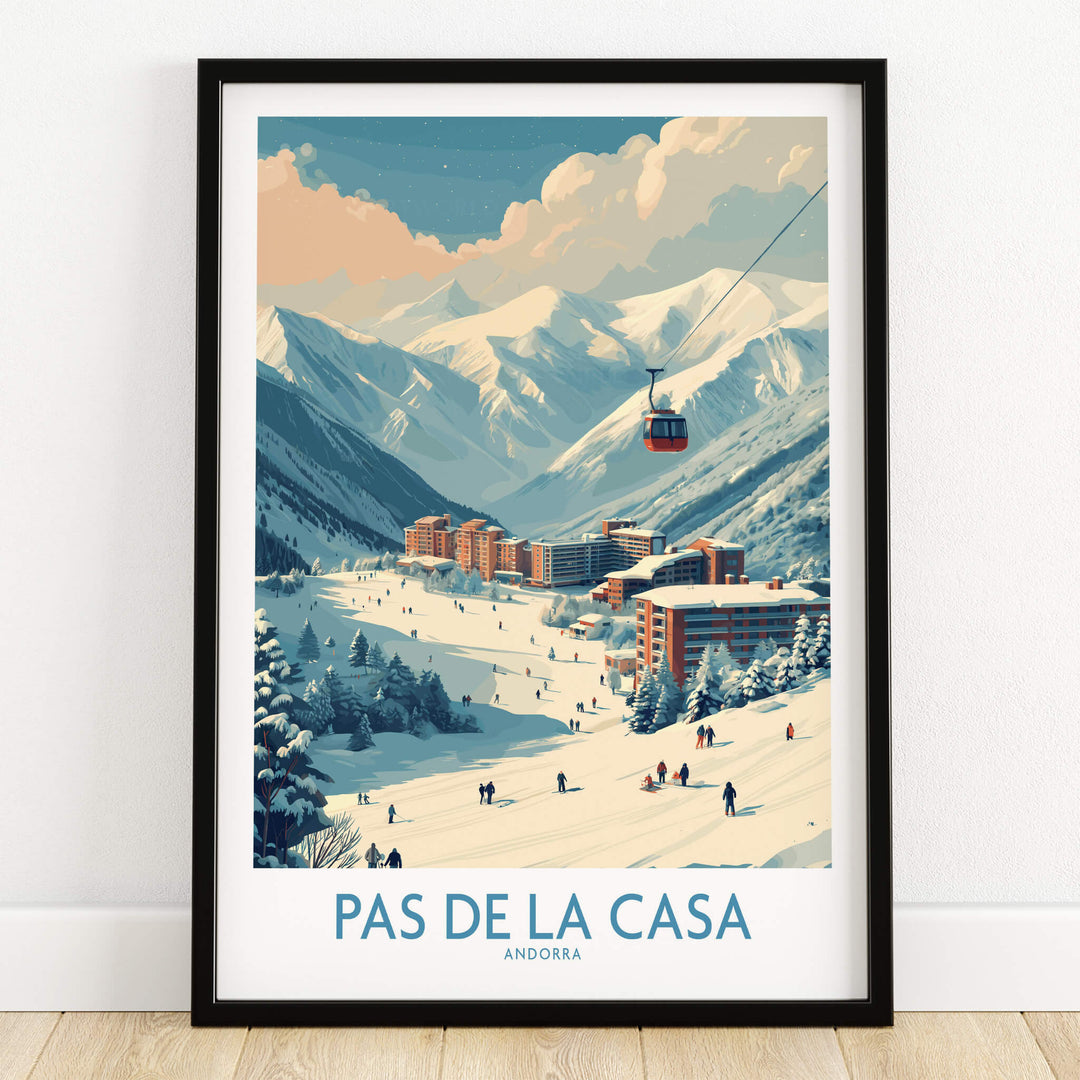 Pas de la Casa Andorra Ski Resort Art Print | Pyrenees Cable Car Poster featuring a stunning mountain view and cable car.
