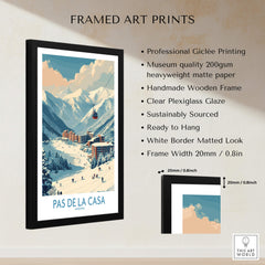 Pas de la Casa Andorra Ski Resort Art Print | Pyrenees Cable Car Poster in a framed presentation with details.