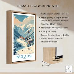 Pas de la Casa Andorra Ski Resort Art Print | Pyrenees Cable Car Poster framed canvas print with wood frame