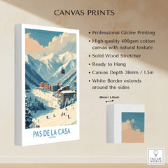 Pas de la Casa Andorra Ski Resort Art Print | Pyrenees Cable Car Poster canvas print with mountain scenery and cable car.