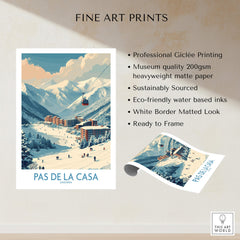 Pas de la Casa Andorra Ski Resort Art Print | Pyrenees Cable Car Poster showcasing Giclée print of ski resort.