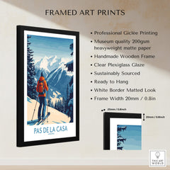 Pas de la Casa Andorra Ski Print | Pyrenees Winter Poster framed art showcasing snowy mountains and a skier.