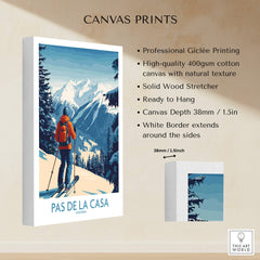 Pas de la Casa Andorra Ski Print | Pyrenees Winter Poster showcasing professional Giclée printing on canvas.