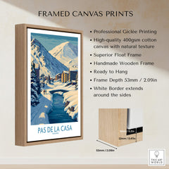 Pas de la Casa Andorra Art Print | Winter Village Bridge Poster framed canvas print with high-quality Giclée printing.
