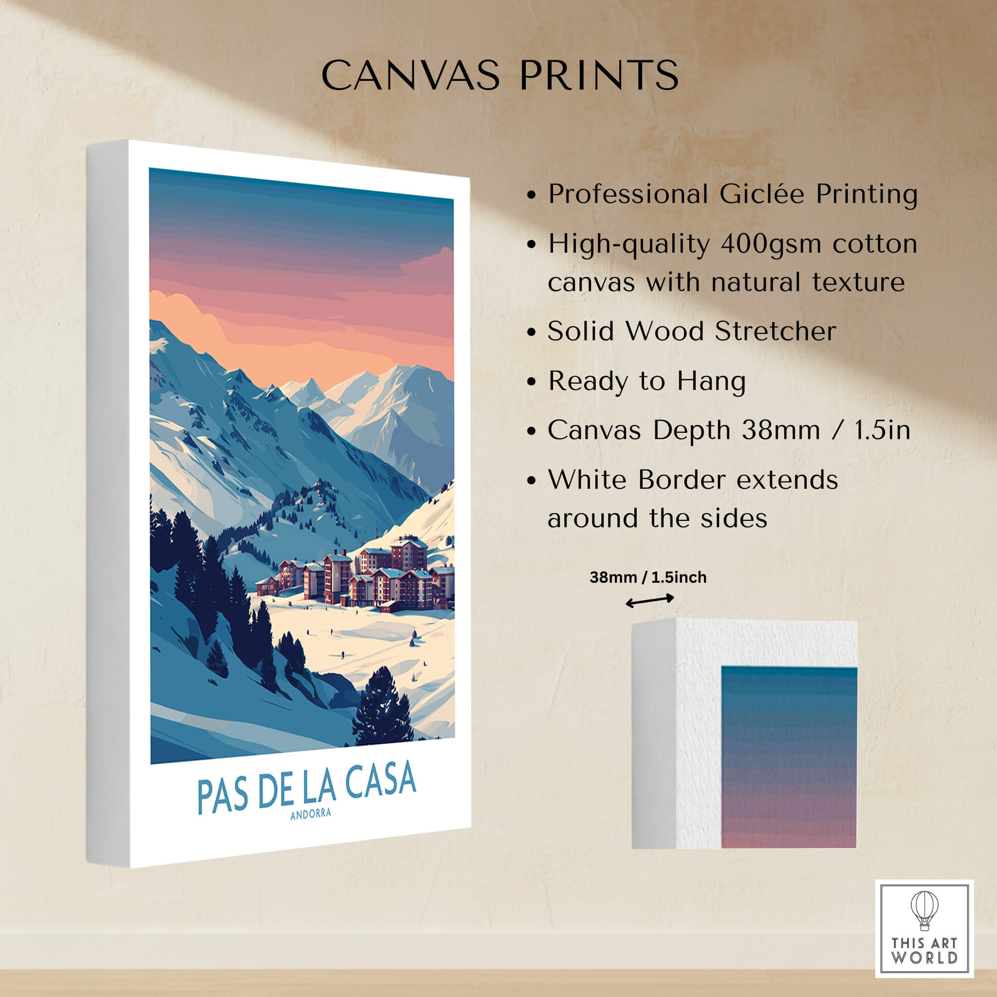 Pas de la Casa Andorra Poster | Pyrenees Ski Resort Wall Art showcasing professional Giclée printing on canvas.