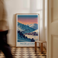Pas de la Casa Andorra Poster | Pyrenees Ski Resort Wall Art showcasing snowy peaks and lively ski resort atmosphere.