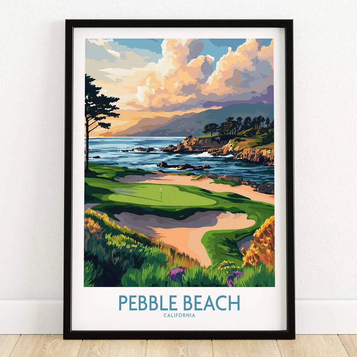 Pebble Beach Print California - Iconic Golf Poster showcasing a stunning coastal view.