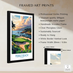 Pebble Beach Print California - Iconic Golf Poster framed art print featuring coastal scenery and professional giclée printing.