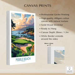 Pebble Beach Print California - Iconic Golf Poster showcasing coastal cliffs and pristine fairways.