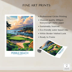 Pebble Beach Print California - Iconic Golf Poster showcasing stunning coastal views and golf landscape.