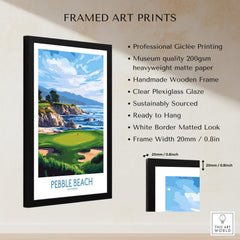 Pebble Beach Golf Poster - California Championship Golf Course Wall Art framed print showcasing stunning coastal views.