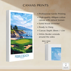 Pebble Beach Golf Poster - California Championship Golf Course Wall Art showcasing the iconic golf course and coastal views.