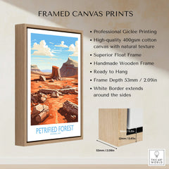Petrified Forest National Park travel poster in wooden float frame, canvas wall art