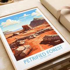 Petrified Forest National Park art print in natural frame, desert landscape illustration