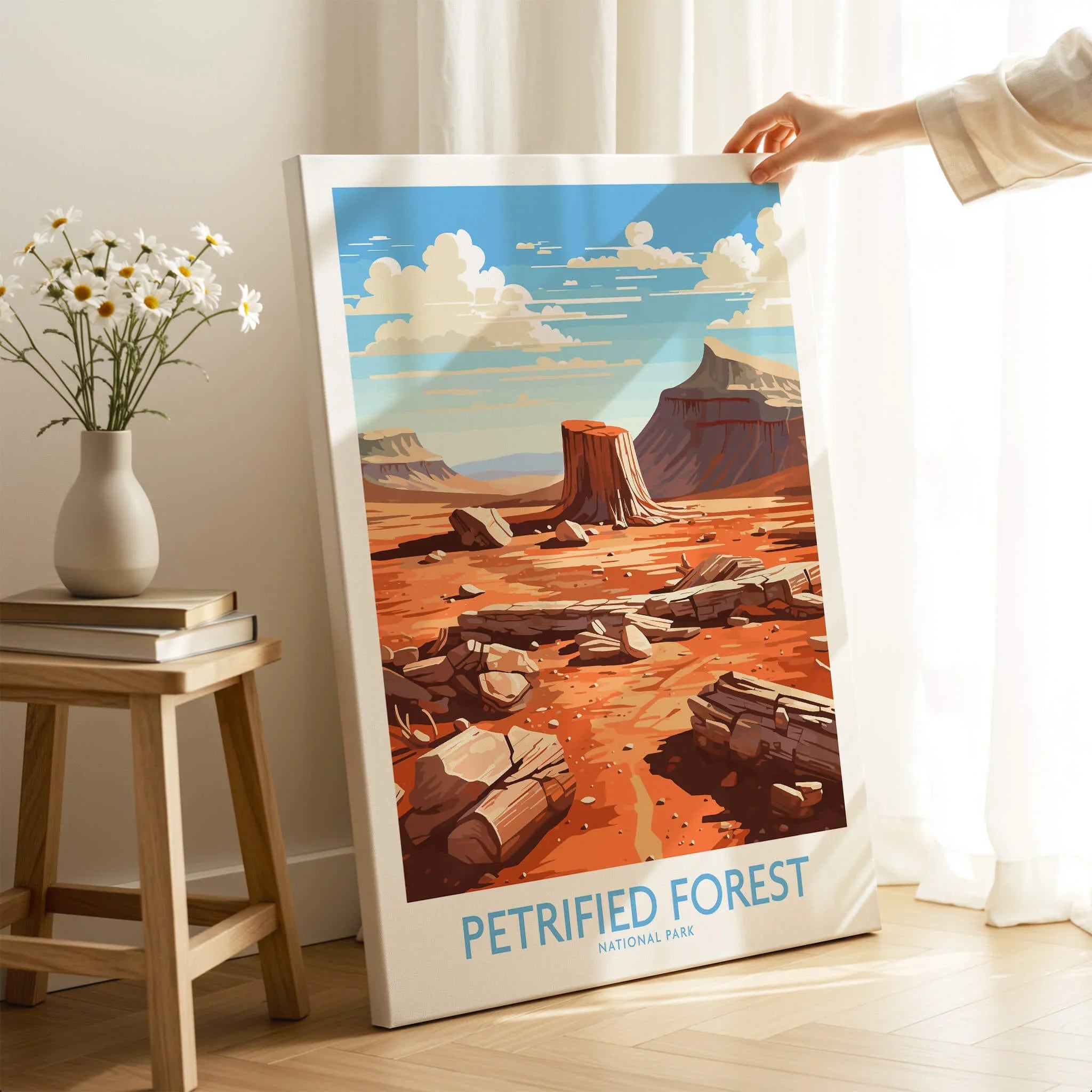 Petrified Forest National Park wall art print with desert landscape in a modern room setting