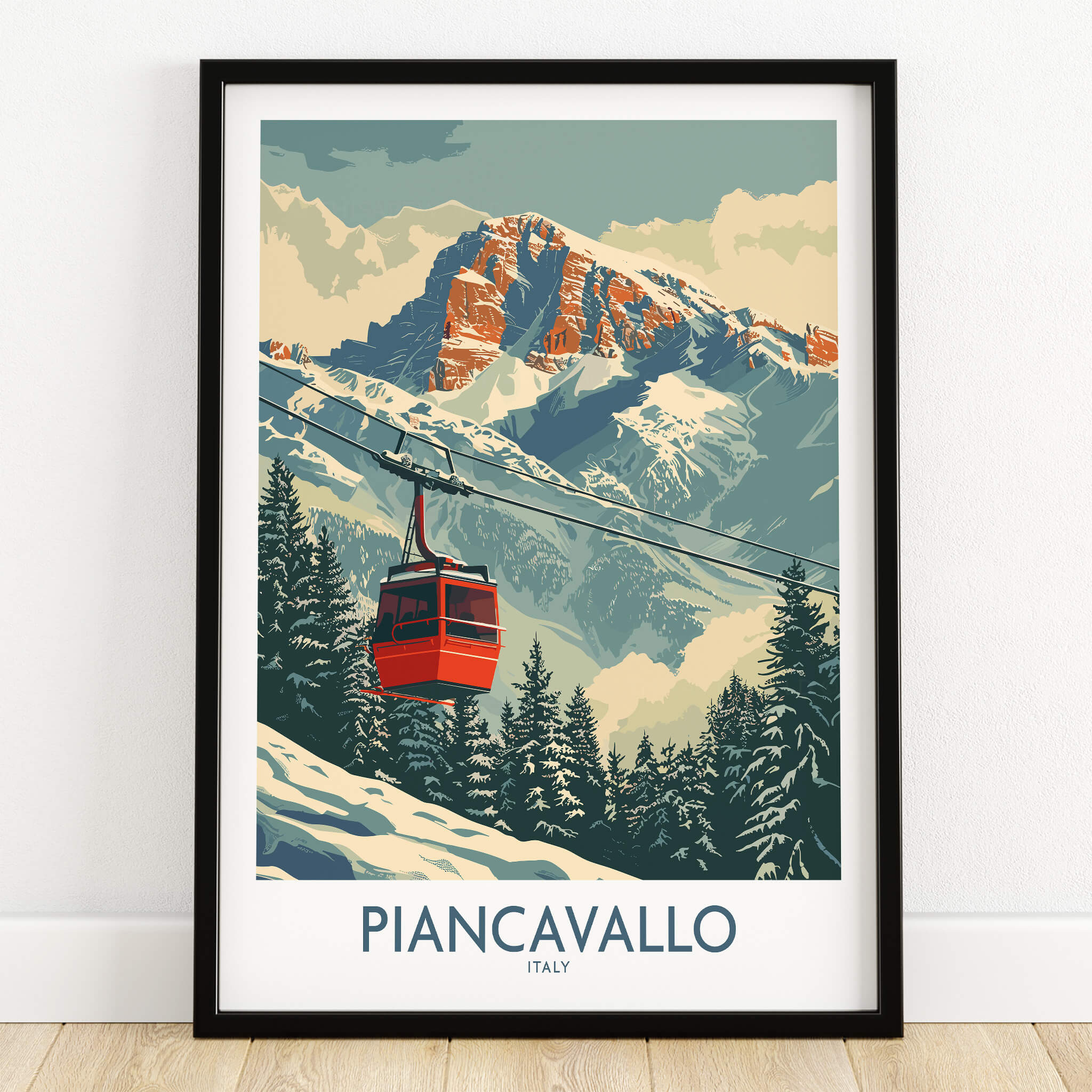 Piancavallo Ski Print - Italy featuring a ski gondola and stunning mountain scenery.