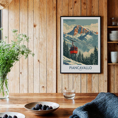 Piancavallo Ski Print - Italy displayed in a cozy setting with wood accents and a floral arrangement.