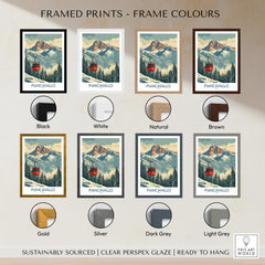 Piancavallo Ski Print - Italy displayed in various frame colors including black, white, natural, and brown.