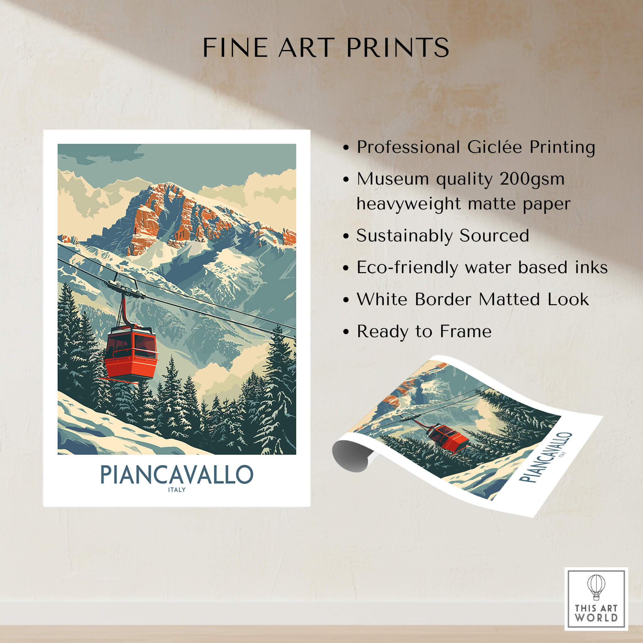 Piancavallo Ski Print - Italy fine art print featuring a ski lift and mountain scenery.