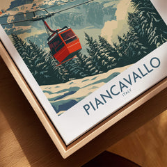 Piancavallo Ski Print - Italy featuring a colorful ski lift over snowy slopes and trees.