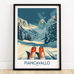 Piancavallo Wall Art Ski Print showcasing stunning snow-covered mountains and ski tracks in Italy.