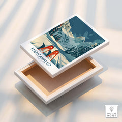 Piancavallo Wall Art Ski Print displayed on a box with a ski theme, showcasing winter sports and mountain beauty.