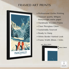 Piancavallo Wall Art Ski Print framed art print showcasing skiing beauty with handmade wooden frame and quality materials.