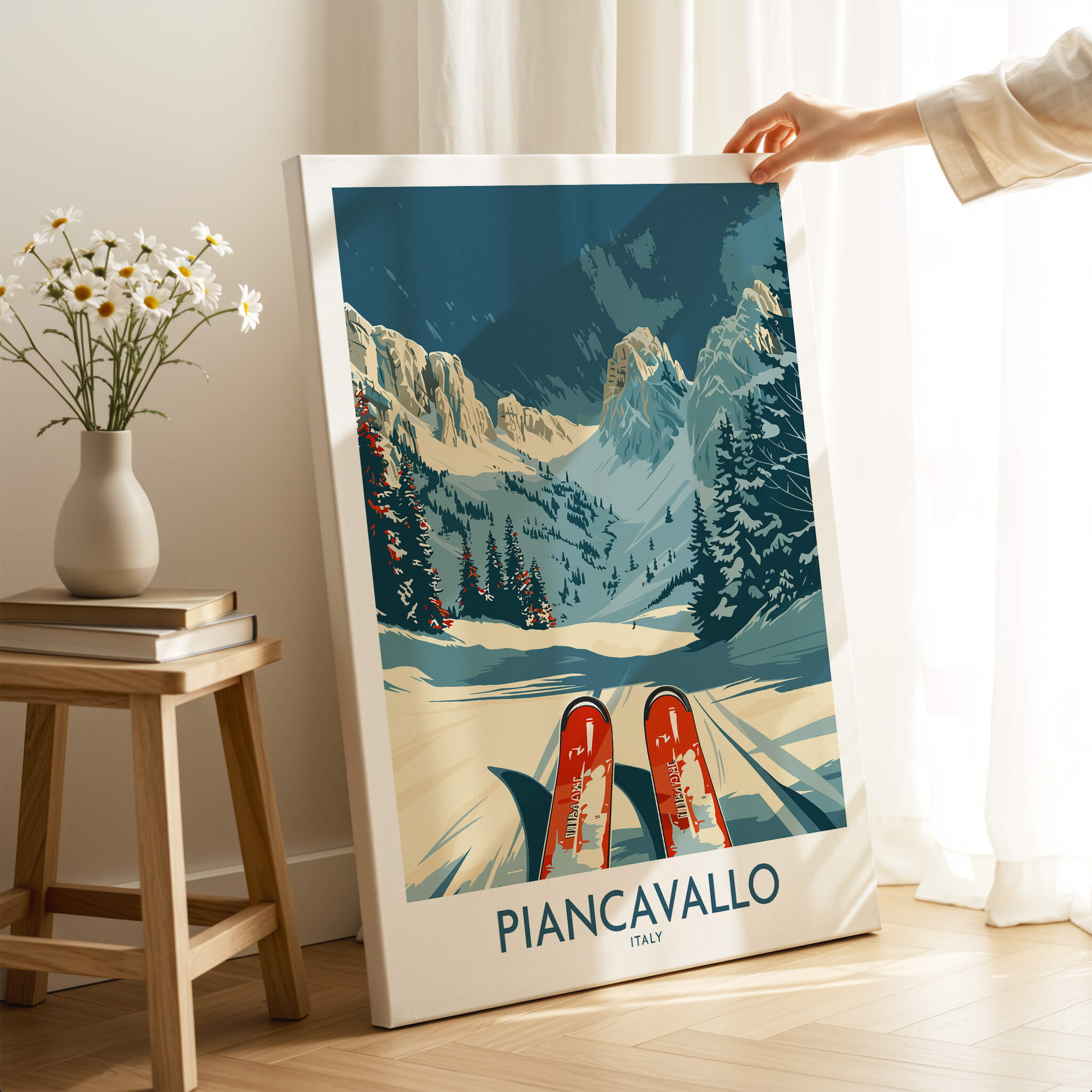 Piancavallo Wall Art Ski Print featuring scenic mountains and ski slopes in Italy.
