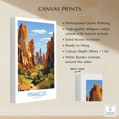 Pinnacles National Park canvas wall art print with vivid rock formations and cotton canvas details