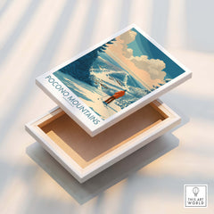 Pocono Mountains ski resort travel poster print on a modern canvas storage box lid