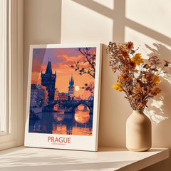 Stunning Prague Print showcasing a colorful sunset over Prague, Czech Republic, perfect for home decor.