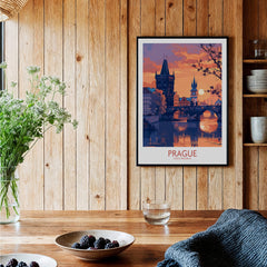 Prague Print showcasing the vibrant cityscape of Prague in a stylish home decor setting.