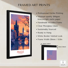 Prague Print framed art print showcasing a vibrant view of Prague with a handmade wooden frame and professional Giclée printing.