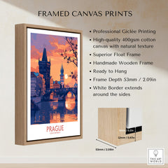 Framed Prague Print showcasing the beautiful cityscape of Prague, crafted with high-quality Giclée printing.