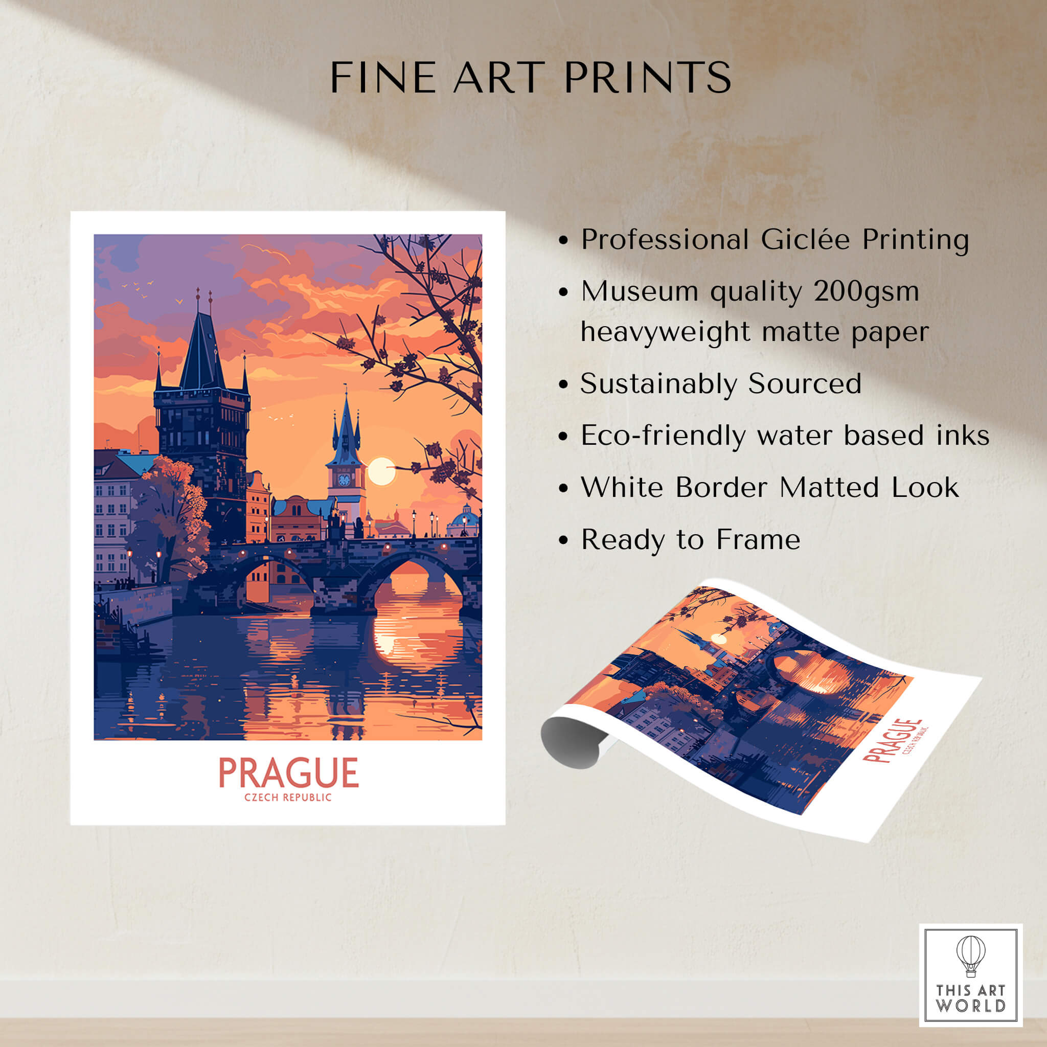 Prague Print showcasing the vibrant architecture and charm of Prague, perfect for home decor in fine art style.