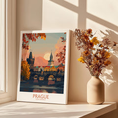 Prague Travel Print showcasing the iconic architecture and scenic beauty of Prague in warm autumn colors.