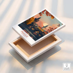 Prague Travel Print showcasing Prague's stunning architecture and vibrant colors in a decorative box.